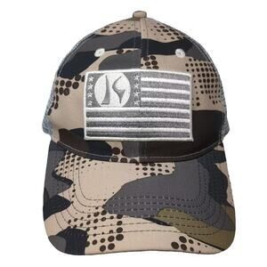 Killik Baseball Cap Beige Gray OS Camo Mesh Flag Patch Strapback Adjustable Hat